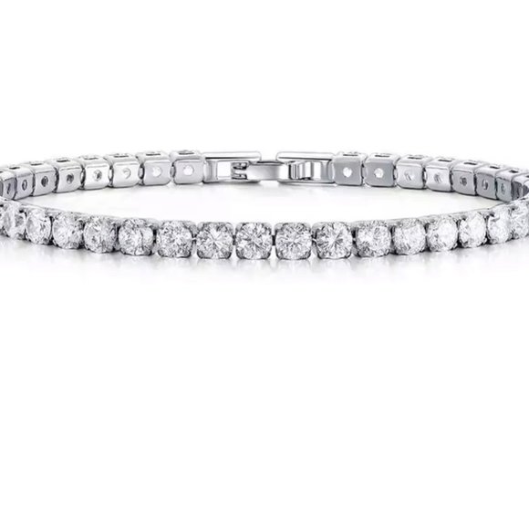 Diamond tennis bracelet snap clasp white clear silver cubic zirconia sparkly y2k - Picture 3 of 6